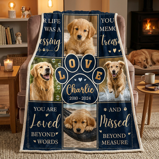 Personalized Pet Memorial Fleece Blanket for Dog Owners - Custom Photo Dog Loss Keepsake Gift - Image 2