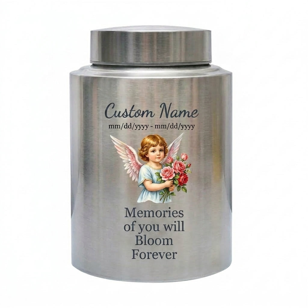 Personalized Baby Flower Bloom UV Printed Stainless Steel Cremation Urn for Infant Child Boy Girl, Custom Name Dates Large Ash Holder, Memorial Keepsake Urn, Memorial Gift, In Loving Memory - Image 2