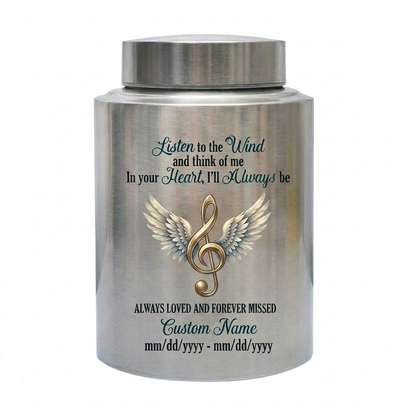 Personalized Music Note Angel Wings Treble Clef Vessel For Music Lovers Loved One Funeral Ashes Container Silver Black Gold Red Small Large Memorial Keepsake Urn, Memorial Gift, In Loving Memory - Image 2
