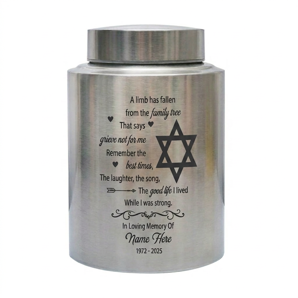 Personalized Tree of Life Jewish Star of David UV Printed Stainless Steel Urn Loss of Loved One Judaism Bereavement Tribute Large 7.5in Memorial Keepsake Urn, Memorial Gift, In Loving Memory - Image 2