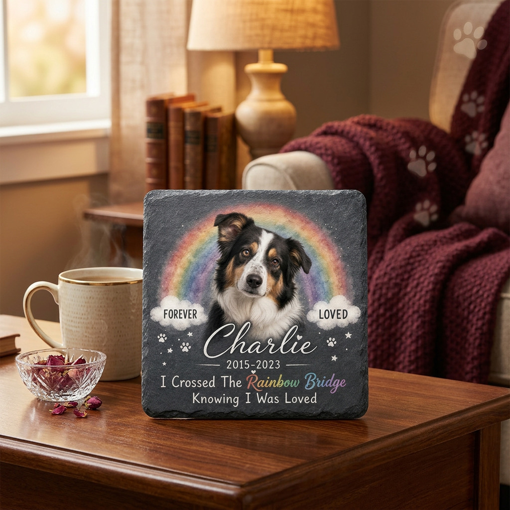 Personalized Dog Memorial Garden Stone – Rainbow Bridge Pet Loss Sympathy Gift - Image 2 | VNMGSREPR1-6IN-EHIEU_AI_0416 VNMGSREPR1-8IN-EHIEU_AI_0416