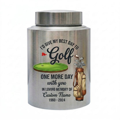 Personalized Golf Player Memorial UV Printed Stainless Steel Urn for Father Grandfather Golfer Enthusiast Adult Human Ashes 2 Sizes Memorial Keepsake Urn, Memorial Gift, In Loving Memory - Image 2