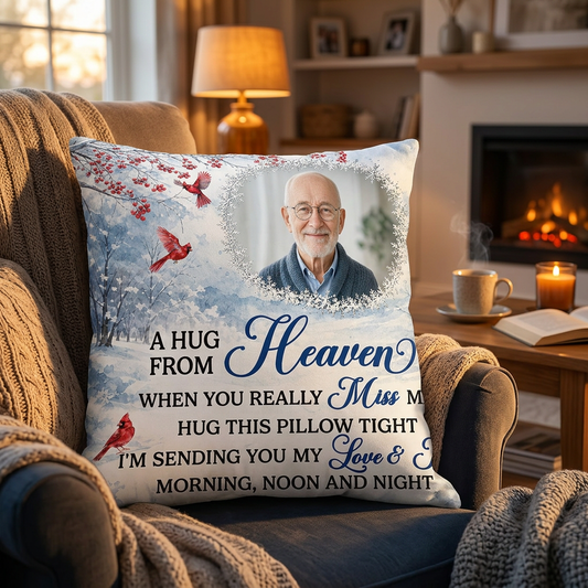 Personalized Photo Memorial Pillow - A Hug From Heaven Cardinal Sympathy Gift for Loss of Loved One - Image 2