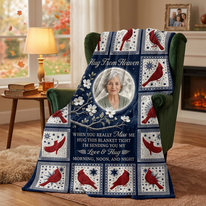 Personalized Cardinal Photo Memorial Fleece Blanket - A Hug From Heaven Sympathy Gift - Image 2