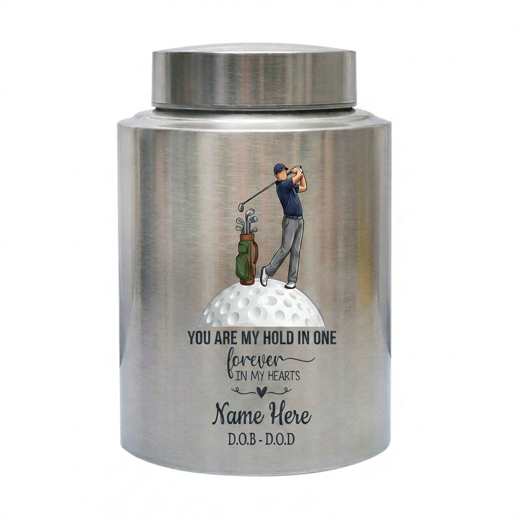 Personalized Golf Players Golfing UV Print Stainless Steel Urn for Adult Male Human Ashes Dad Grandpa Husband Loss Large Decorative Memorial Keepsake Urn, Memorial Gift, In Loving Memory - Image 2