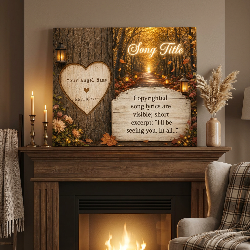 Personalized Memorial Song Lyrics Wall Canvas Autumn Forest Remembrance Sympathy Gift - Image 2