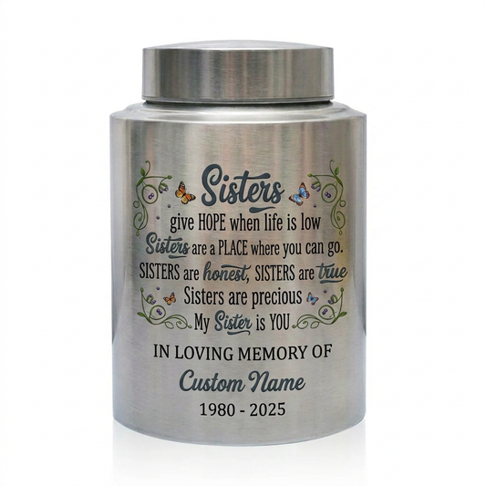Personalized Sister Butterfly Poem Stainless Steel Cremation Urn for Human Ashes Loss of Sister Sister-in-Law Bestie Four Colors Memorial Keepsake Urn, Memorial Gift, In Loving Memory - Image 2