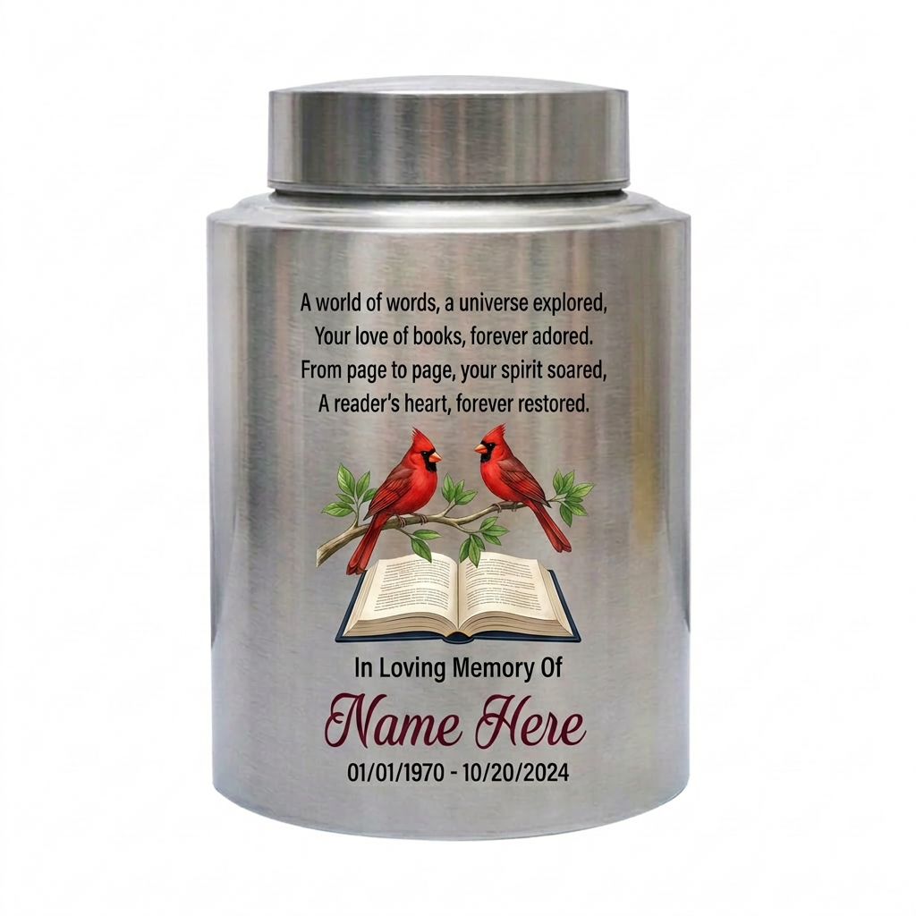 Personalized Book Lover Reading in Heaven Stainless Steel Urn, Adult Female Ashes Bereavement, 2 Sizes Silver Black Gold Red, Memorial Keepsake Urn, Memorial Gift, In Loving Memory - Image 2
