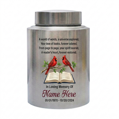 Personalized Book Lover Reading in Heaven Stainless Steel Urn, Adult Female Ashes Bereavement, 2 Sizes Silver Black Gold Red, Memorial Keepsake Urn, Memorial Gift, In Loving Memory - Image 2
