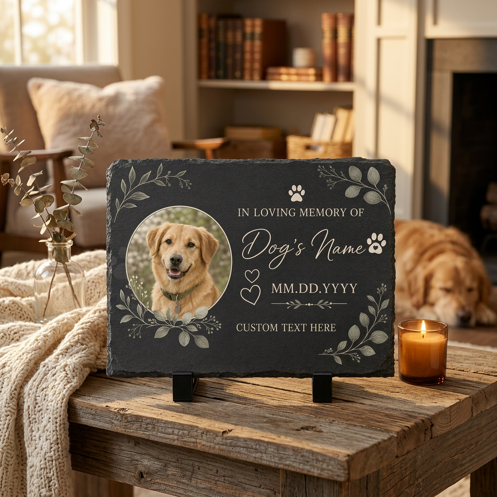 Personalized Pet Memorial Slate Plaque with Photo, Dog Remembrance Garden Stone - Image 2 | VNMGSREPR1-6IN-EHIEU_AI_0436 VNMGSREPR1-8IN-EHIEU_AI_0436