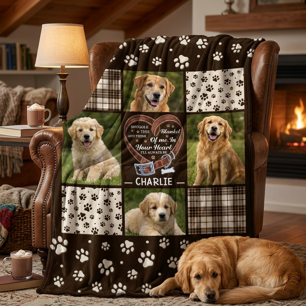 Personalized Dog Photo Memorial Blanket - Custom Pet Snuggle Fleece Blanket for Loss of Dog - Image 2