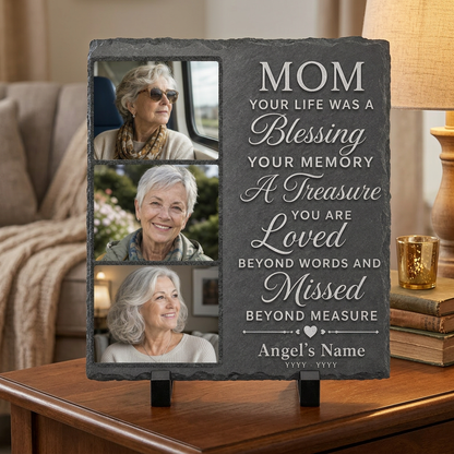 Personalized Mom Memorial Photo Slate Stone Garden Plaque Remembrance Gift - Image 2 | VNMGSREPR1-6IN-EHIEU_AI_0429 VNMGSREPR1-8IN-EHIEU_AI_0429