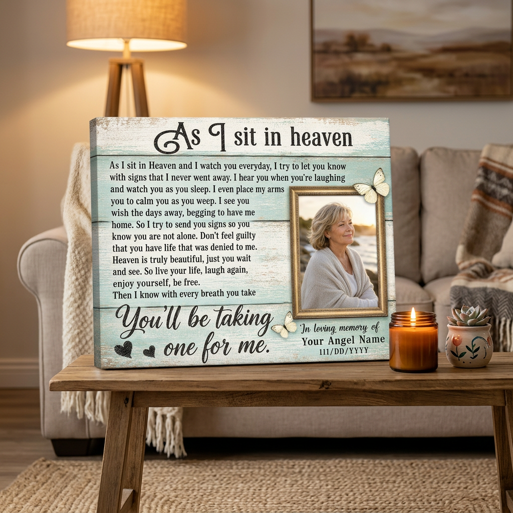 Personalized In Loving Memory Wall Canvas, As I Sit In Heaven Memorial Sympathy Gift for Loss - Image 2