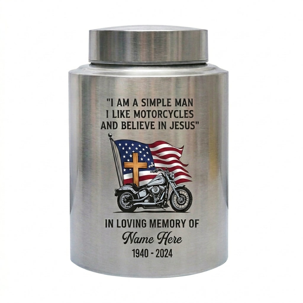 Personalized Motorcycle Riding in Heaven Large Stainless Steel UV Print For Dad Adult Male Biker Christian Cremation Ash Holder Memorial Keepsake Urn, Memorial Gift, In Loving Memory - Image 2