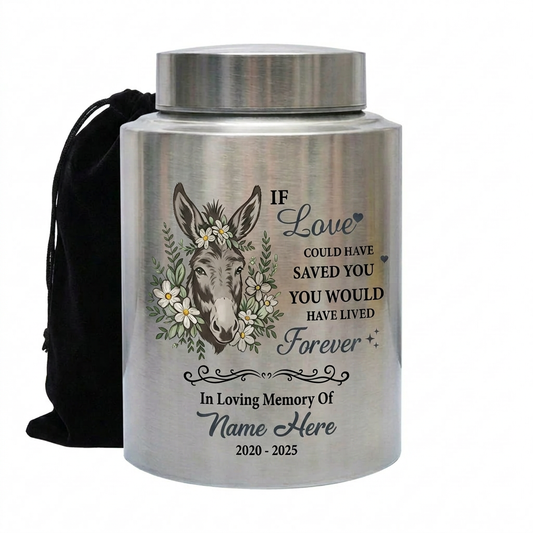 Personalized Floral Crown Donkey Stainless Steel Cremation Urn for Pet Ashes, Loss of Donkey Sympathy Remembrance Decor, 4 Colors, Memorial Keepsake Urn, Memorial Gift, In Loving Memory - Image 2