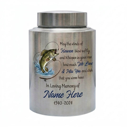 Personalized Bass Fishing Stainless Steel Cremation Urns For Human Ashes Fisherman Funeral Tribute Bereavement Resting Place Small Large Size Memorial Keepsake Urn, Memorial Gift, In Loving Memory - Image 2