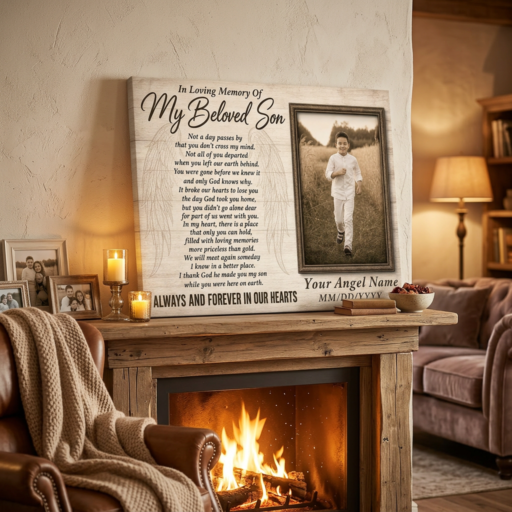 Personalized Memorial Wall Canvas For Loss Of Son, In Loving Memory Of Son Photo Remembrance Gift - Image 2