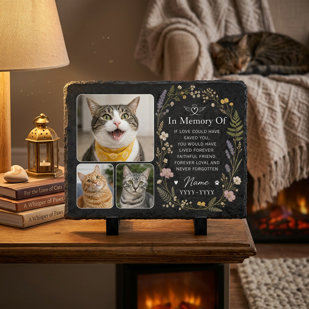 Personalized Cat Memorial Garden Stone Custom Photo Slate Pet Sympathy Gift - Image 2 | VNMGSREPR1-6IN-EHIEU_AI_0434 VNMGSREPR1-8IN-EHIEU_AI_0434