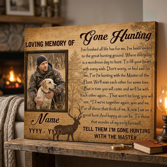 Personalized Gone Hunting Memorial Wall Canvas Sympathy Gift for Hunter Loss Remembrance - Image 2