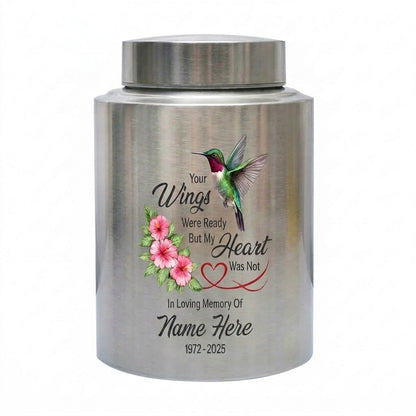 Personalized Hummingbird Stainless Steel Cremation Urn for Human Ashes, Your Wings Were Ready Bereavement Condolence Loss of Loved One Memorial Keepsake Urn, Memorial Gift, In Loving Memory - Image 2