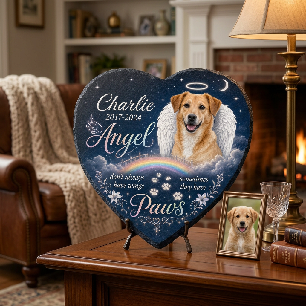 Personalized Dog Memorial Garden Stone Heart Shaped Angel Paws Photo Gift - Image 2 | VNMGSREPR1-6IN-EHIEU_AI_0422 VNMGSREPR1-8IN-EHIEU_AI_0422