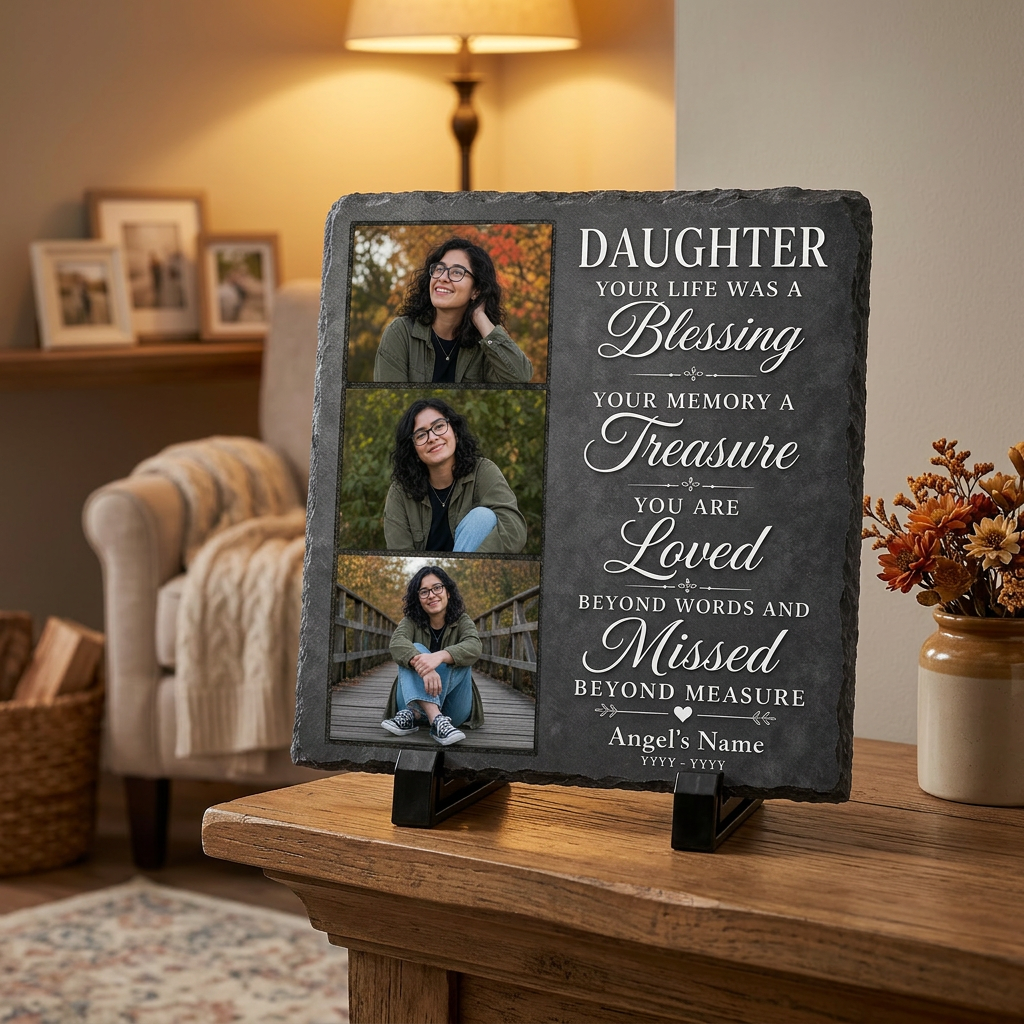 Personalized Daughter Memorial Photo Slate Stone – Custom Name Remembrance Gift - Image 2 | VNMGSREPR1-6IN-EHIEU_AI_0430 VNMGSREPR1-8IN-EHIEU_AI_0430
