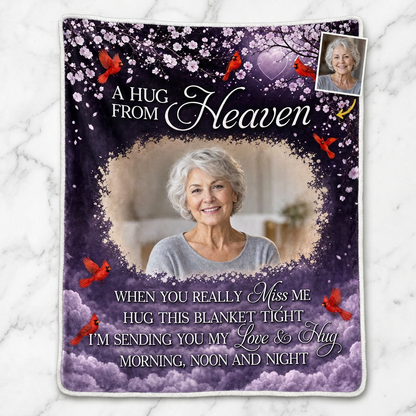 Personalized Photo Memorial Fleece Blanket - A Hug From Heaven Sympathy Gift for Loss of Mom - Image 3