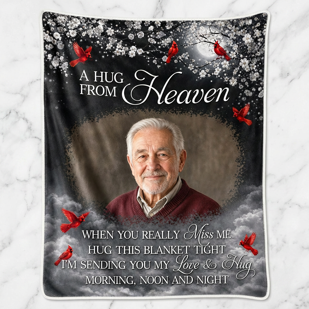 Personalized Photo Memorial Fleece Blanket - A Hug From Heaven Cardinal Sympathy Gift - Image 3