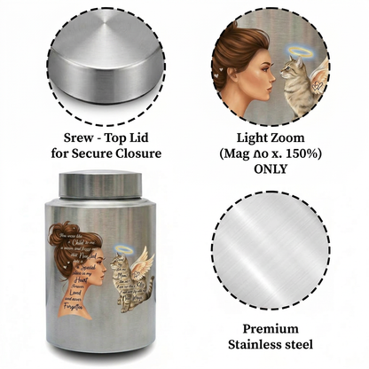 Angel Cat Silhouette Stainless Steel Decorative Cremation Urn For Cat Mom Dad Lovers Loss Of Pet Bereavement Sympathy Gift For Pet Owner Memorial Keepsake Urn, Memorial Gift, In Loving Memory - Image 3