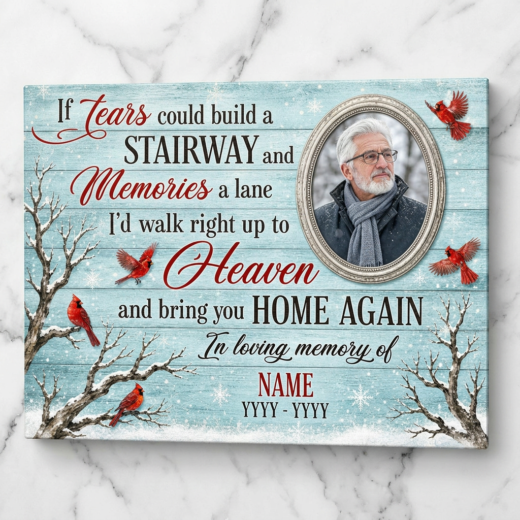 Personalized Memorial Cardinal Wall Canvas Stairway to Heaven Sympathy Gift for Loss of Loved One - Image 3