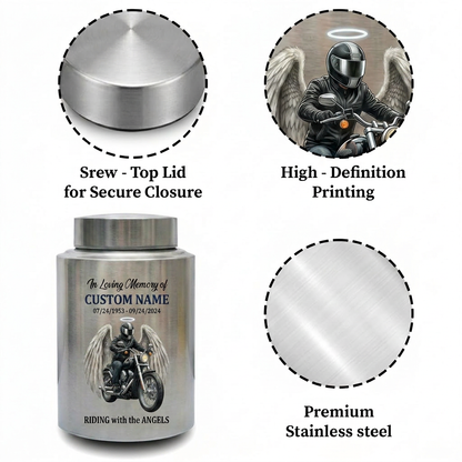 Personalized Motorcycle Biker Stainless Steel Decorative Urn for Human Ashes Adult Male Dad Husband Custom Large UV Printed Memorial Keepsake Urn, Memorial Gift, In Loving Memory - Image 3