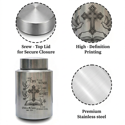 Personalized Couple in Heaven Stainless Steel Cremation Urn Loss of Husband Guardian Angel Keepsake for Widow Large or Small Ash Holder Memorial Keepsake Urn, Memorial Gift, In Loving Memory - Image 3