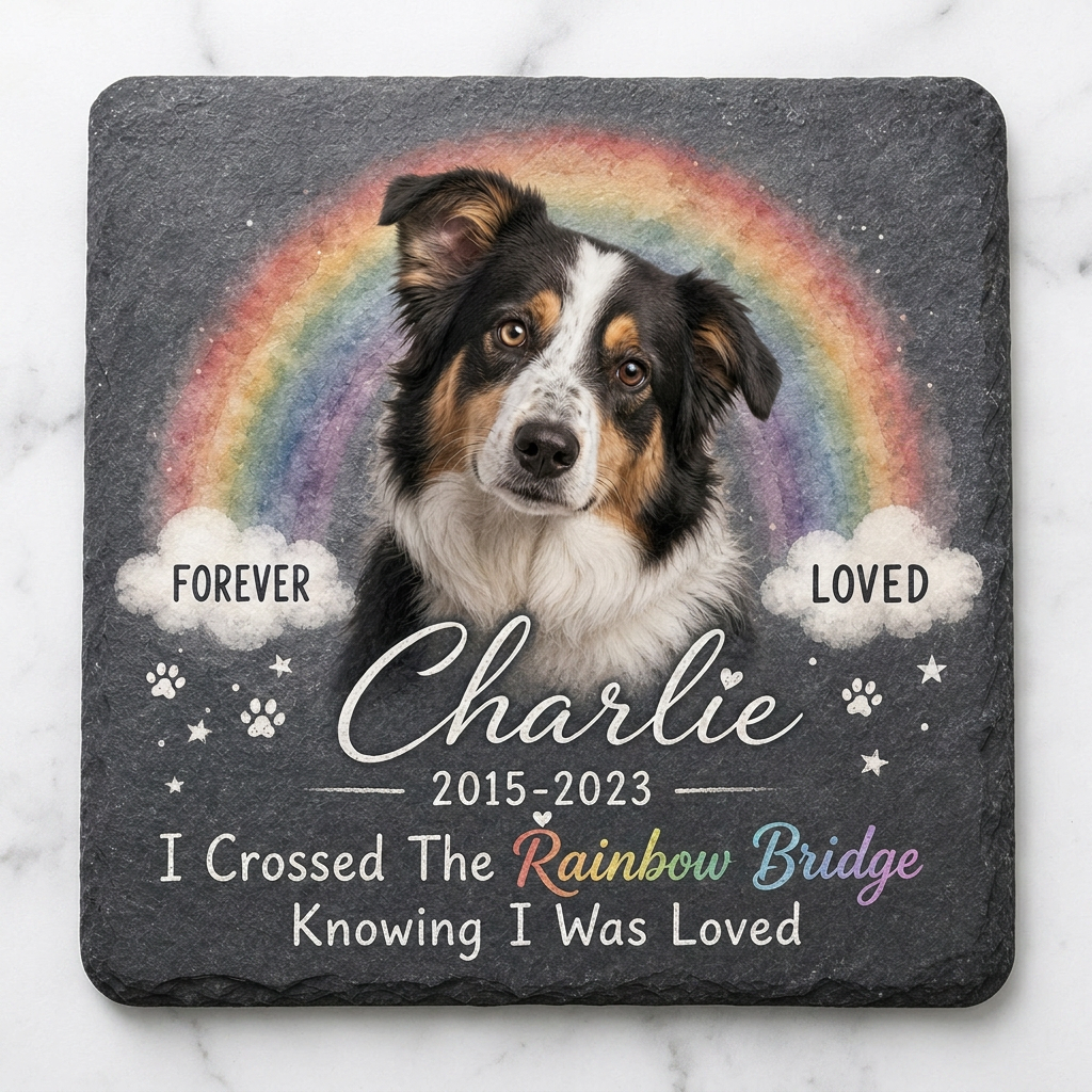 Personalized Dog Memorial Garden Stone – Rainbow Bridge Pet Loss Sympathy Gift - Image 3 | VNMGSREPR1-6IN-EHIEU_AI_0416 VNMGSREPR1-8IN-EHIEU_AI_0416