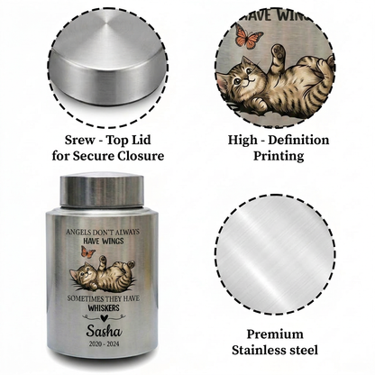 Personalized Pet Cat Angels Don't Always Have Wings Sometimes They Have Whiskers Stainless Steel UV Printed Urn 4 Colors Small Large Memorial Keepsake Urn, Memorial Gift, In Loving Memory - Image 3