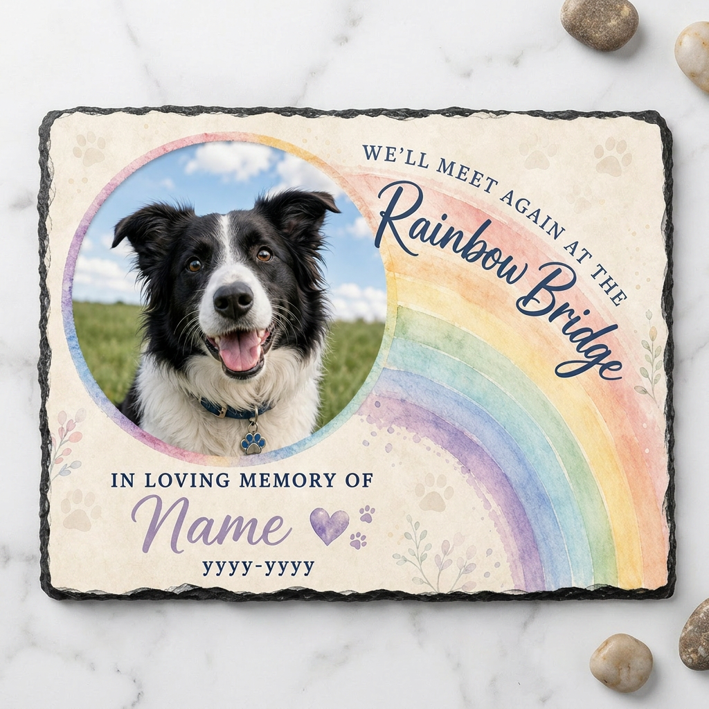 Personalized Dog Memorial Slate Garden Stone – Rainbow Bridge Pet Loss Gift - Image 3 | VNMGSREPR1-6IN-EHIEU_AI_0472 VNMGSREPR1-8IN-EHIEU_AI_0472