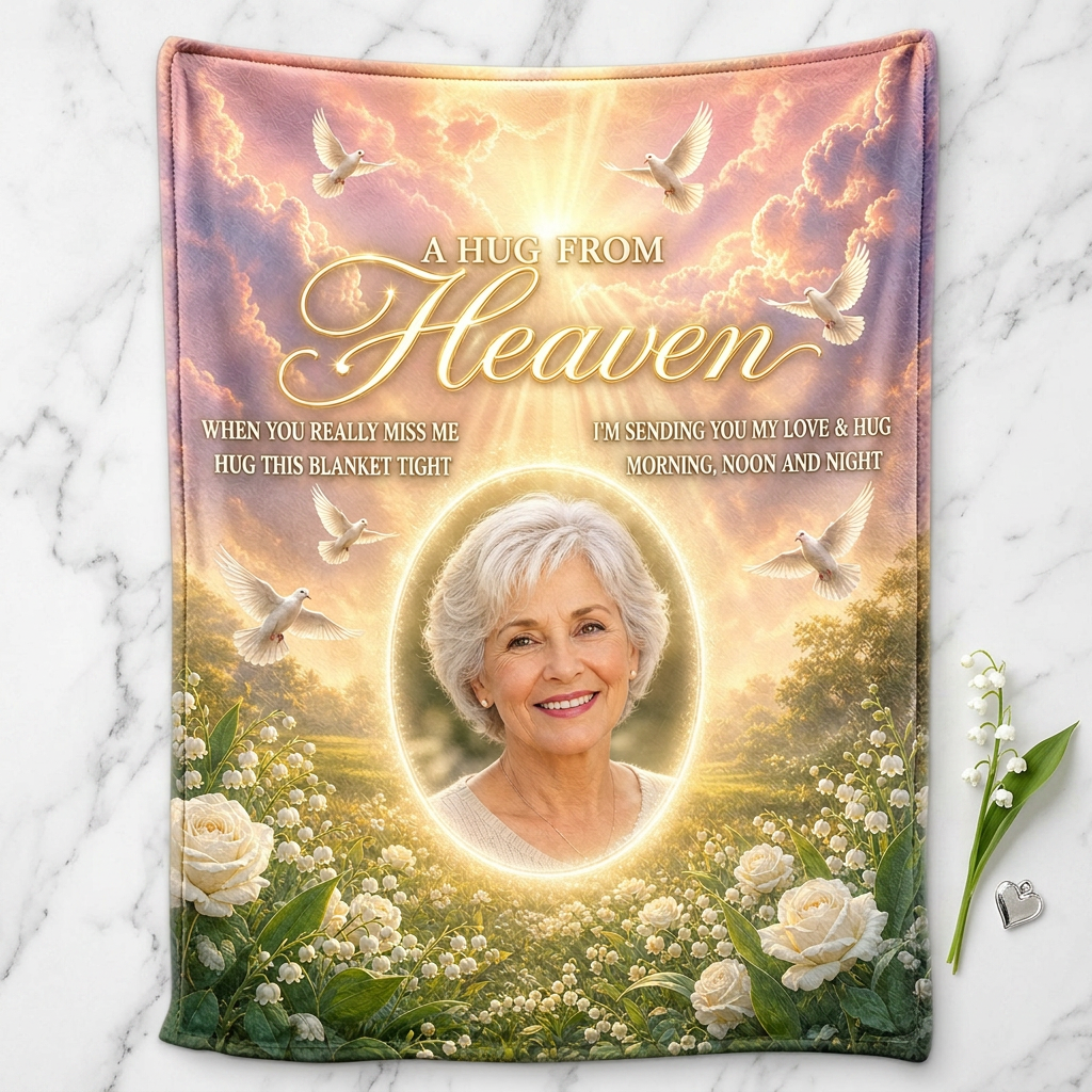 Personalized Memorial Photo Fleece Blanket - A Hug From Heaven Sympathy Gift for Loss - Image 3