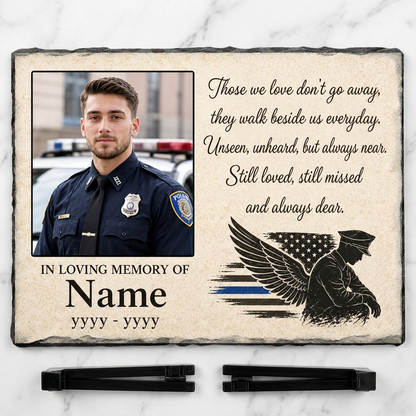 Personalized Police Officer Memorial Photo Slate Stone Thin Blue Line Keepsake - Image 3 | VNMGSREPR1-6IN-EHIEU_AI_0452 VNMGSREPR1-8IN-EHIEU_AI_0452
