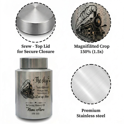 Personalized Train Driver Stainless Steel Urn The Sky Looks Different Poem For Railroad Engineer Grandfather Father Custom Name Metal Memorial Keepsake Urn, Memorial Gift, In Loving Memory - Image 3