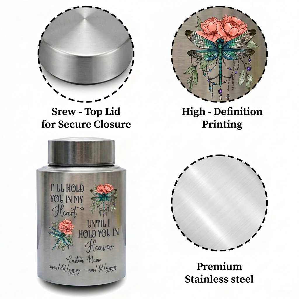 Personalized Dreamy Dragonfly UV Printed Stainless Steel Cremation Urn For Adult Human Ashes Sympathy Funeral Bereavement Display Memorial Keepsake Urn, Memorial Gift, In Loving Memory - Image 3