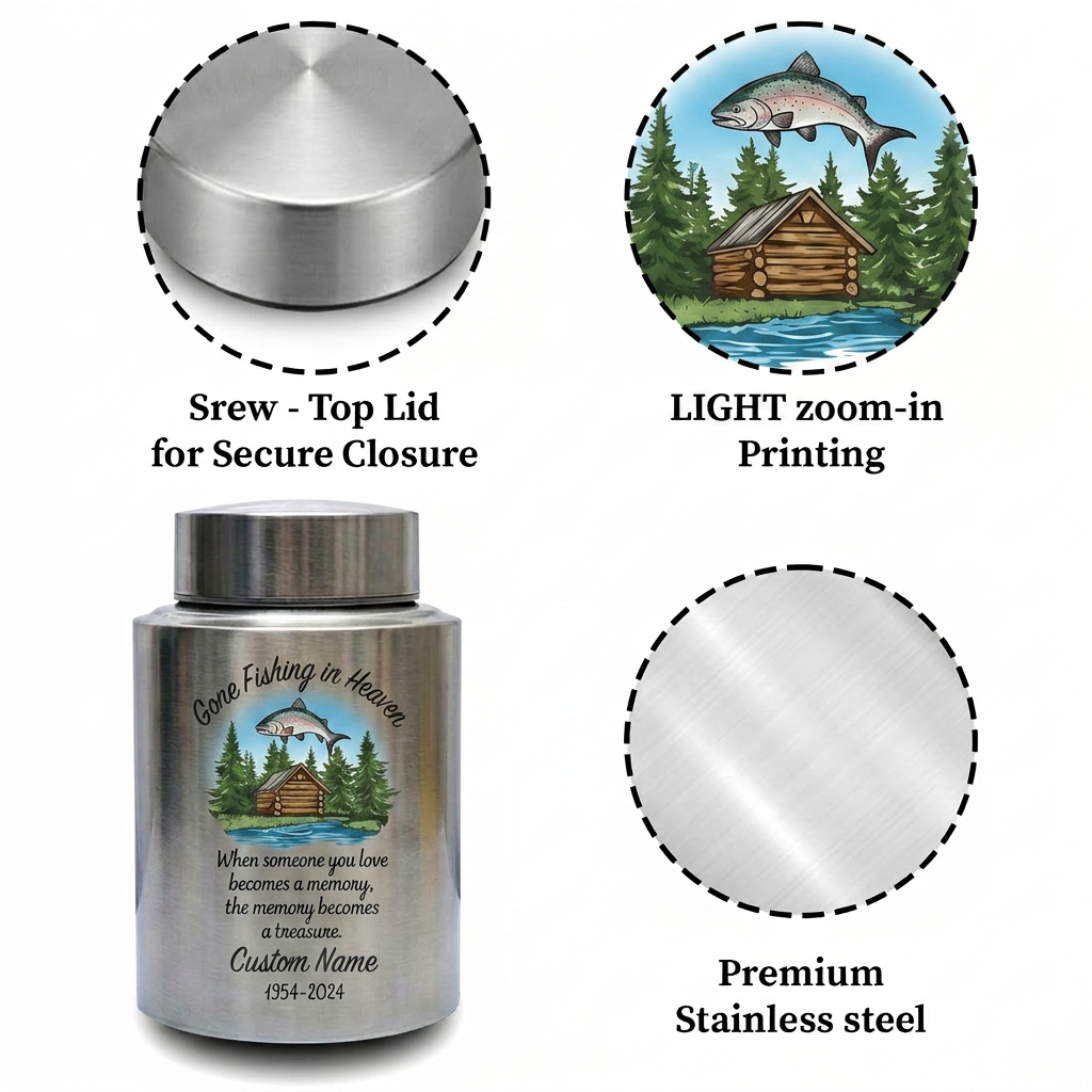 Personalized Bass Fishing Stainless Steel Urn for Human Ashes Fisherman Tribute Loss of Father Husband Grandpa Small and Large Sizes Memorial Keepsake Urn, Memorial Gift, In Loving Memory - Image 3
