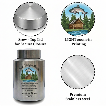 Personalized Bass Fishing Stainless Steel Urn for Human Ashes Fisherman Tribute Loss of Father Husband Grandpa Small and Large Sizes Memorial Keepsake Urn, Memorial Gift, In Loving Memory - Image 3