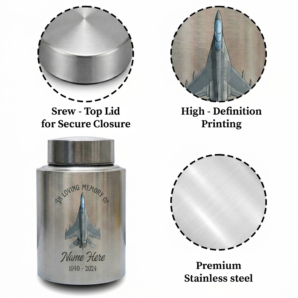 Personalized Veterans Military Soldier Stainless Steel Large Cremation Urn for Human Ashes, Custom Army Navy Air Force Tribute, Memorial Keepsake Urn, Memorial Gift, In Loving Memory - Image 3