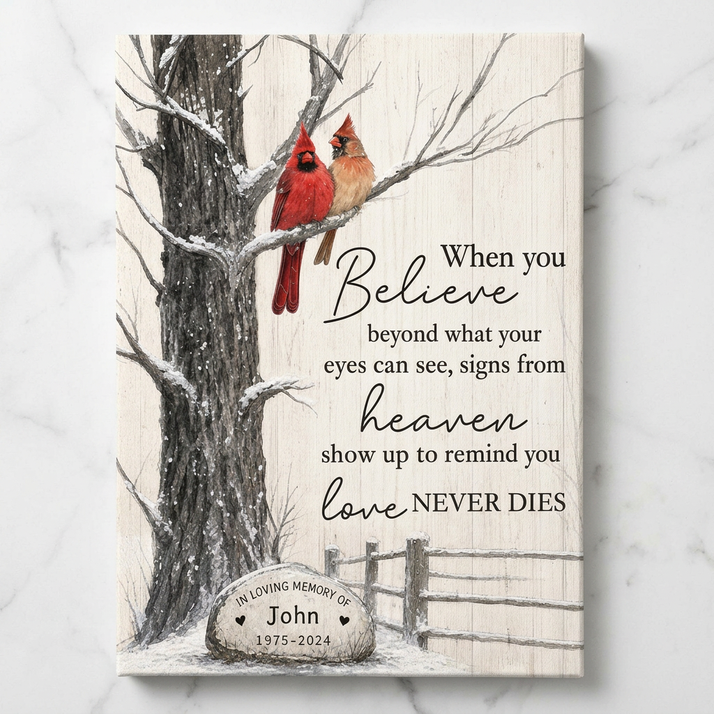 Personalized Cardinal Memorial Canvas Wall Art, Sympathy Gift for Loss of Loved One - Image 3