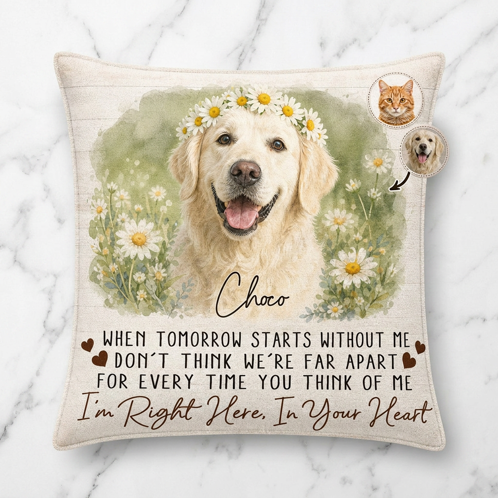Personalized Pet Memorial Pillow Custom Photo Dog Cat Loss Gift Right Here In Your Heart - Image 3