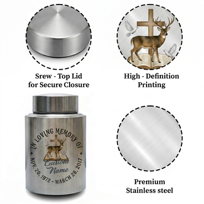 Personalized Deer Hunting UV Printed Stainless Steel Urn for Adult Human Ashes, Sympathy Bereavement Present for Hunters Outdoorsmen, Memorial Keepsake Urn, Memorial Gift, In Loving Memory - Image 3