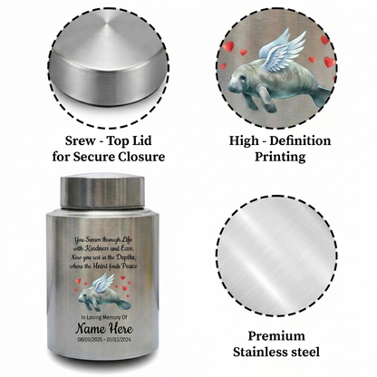 Personalized Manatee Beach Ocean Stainless Steel UV Printed Loss Of Loved One Marine Enthusiast Remembrance Keepsake Small Large Memorial Keepsake Urn, Memorial Gift, In Loving Memory - Image 3