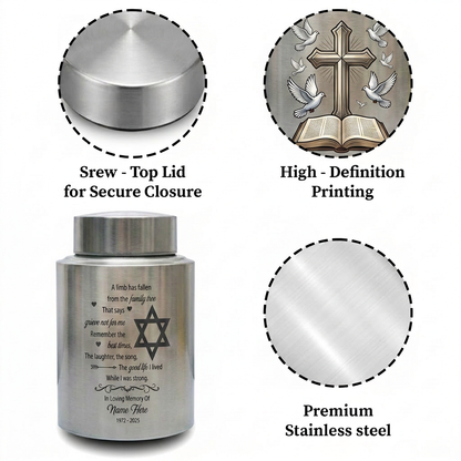 Personalized Tree of Life Jewish Star of David UV Printed Stainless Steel Urn Loss of Loved One Judaism Bereavement Tribute Large 7.5in Memorial Keepsake Urn, Memorial Gift, In Loving Memory - Image 3