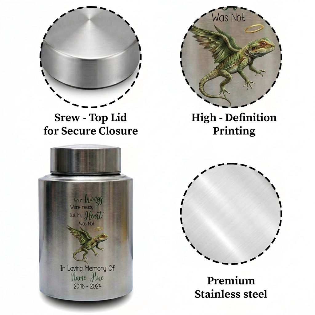 Personalized Iguana Gecko Lizard UV Printed Bereavement Tribute for Reptile Lover, Loss of Loved One Ash Storage Container, Two Sizes, Memorial Keepsake Urn, Memorial Gift, In Loving Memory - Image 3