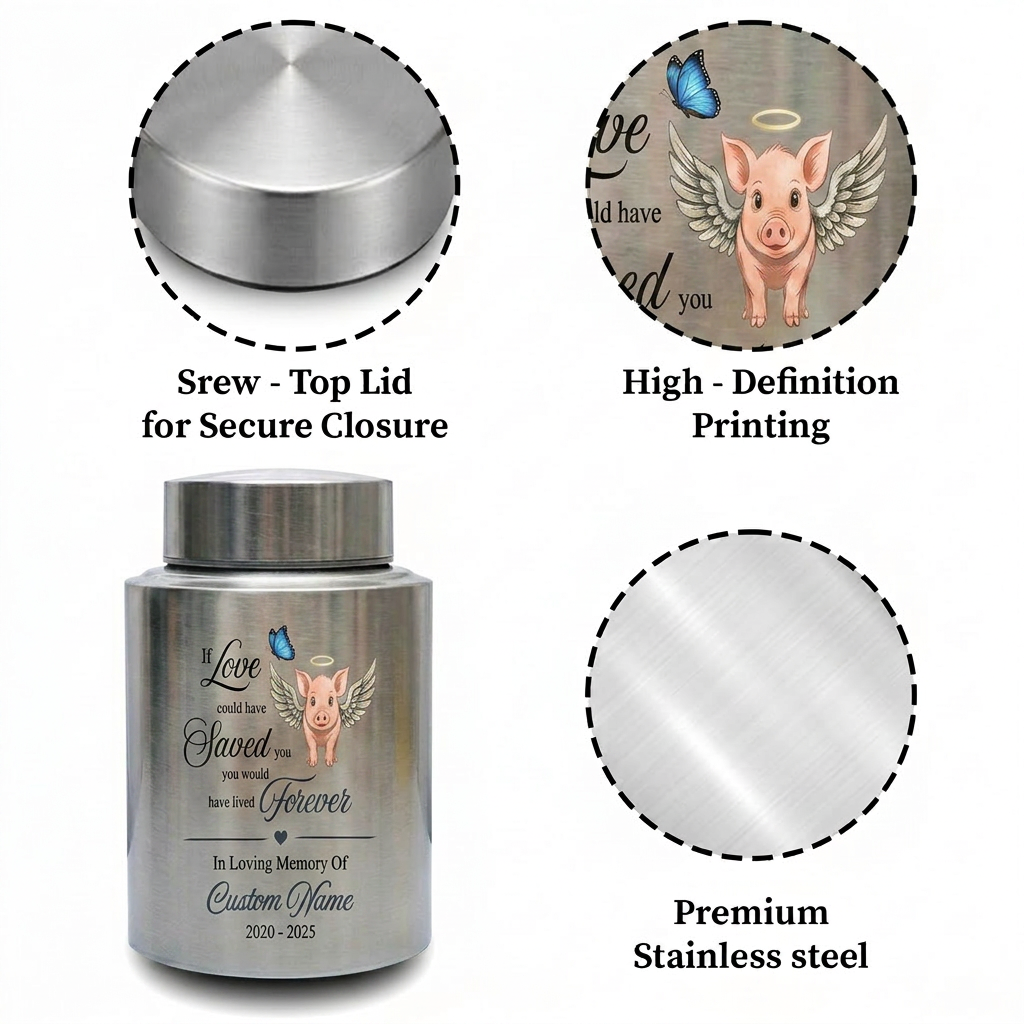 Personalized Pig Cremation Urn for Human Ashes Stainless Steel Custom Name Date If Love Could Have Saved You Sympathy UV Print Large Memorial Keepsake Urn, Memorial Gift, In Loving Memory - Image 3