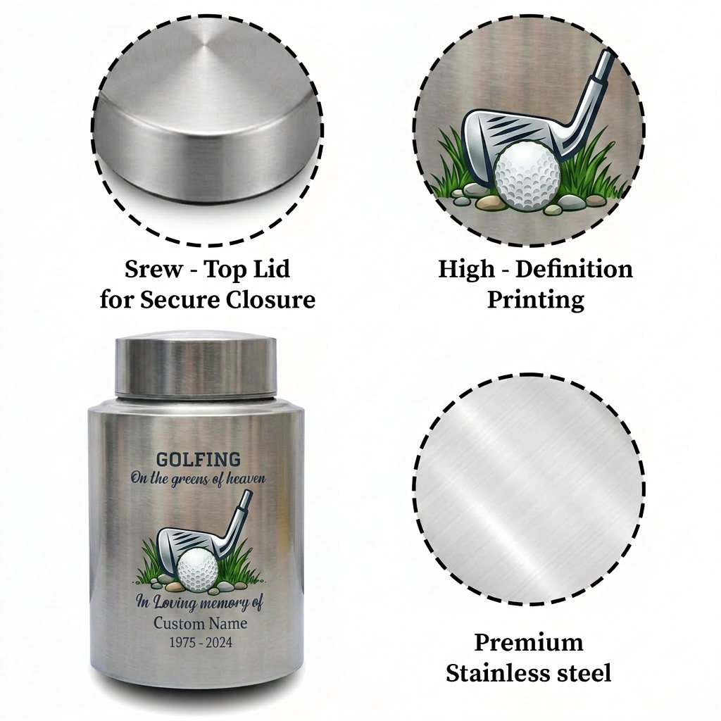 Personalized Golf Players Stainless Steel Cremation Urns For Human Ashes Adult Male Female On The Greens Of Heaven Funeral Small Large Memorial Keepsake Urn, Memorial Gift, In Loving Memory - Image 3